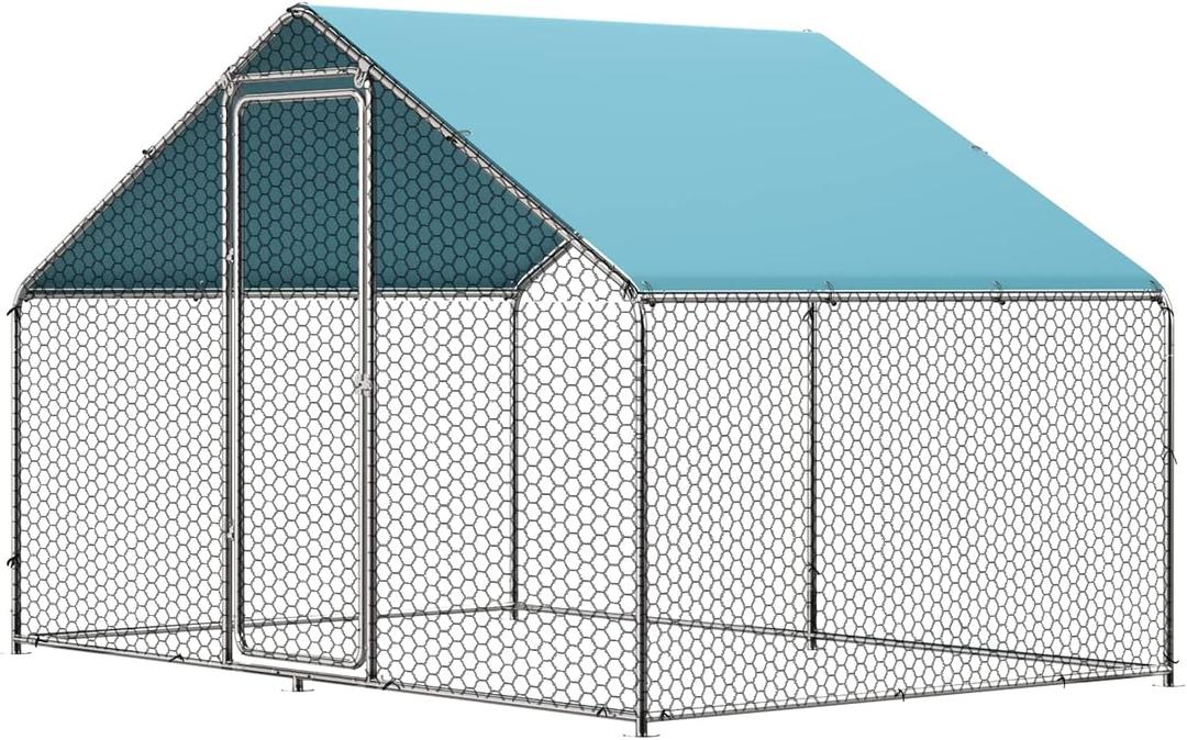 LOVMOR Large Chicken Coop Metal Chicken Run for 6 Chickens,Dog Kennel Quail Cage Duck House with Waterproof and Anti-UV Cover Lockable Door Design(9.8'Lx6.6'Wx6.4'H)