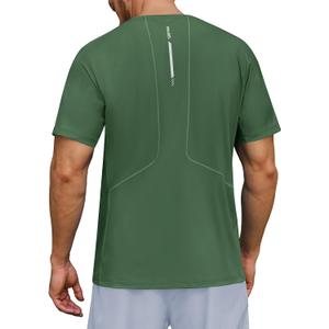 Men's UPF 50+ Sun Protection Athletic Shirts Short Sleeve Running Workout Gym Tshirts Quick Dry Swim Shirt for Rash Guard (Large, Dark Green)