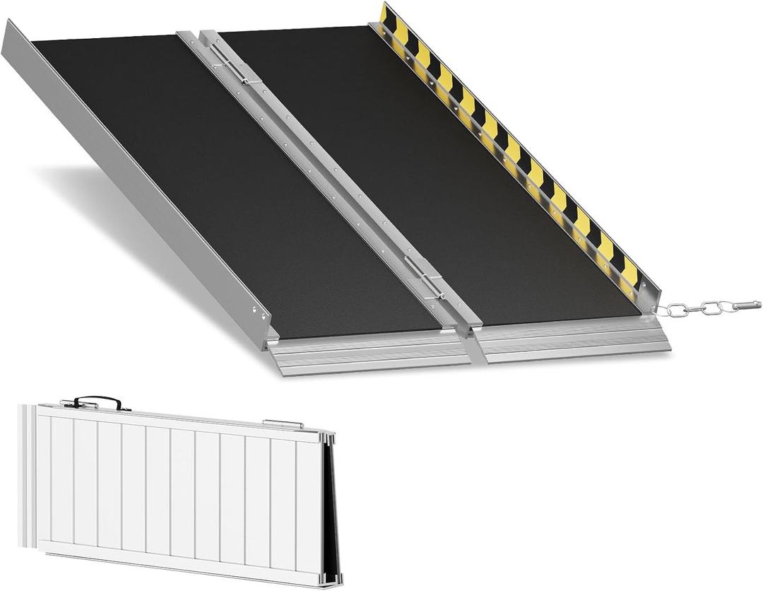 Portable Wheelchair Ramp 4FT,800LBS Weight Capacity Threshold Ramps with Non-Slip Aluminum for Wheelchair,Wheel Chair Ramp for Home Steps, Foldable Handicap Ramps for Home,Steps