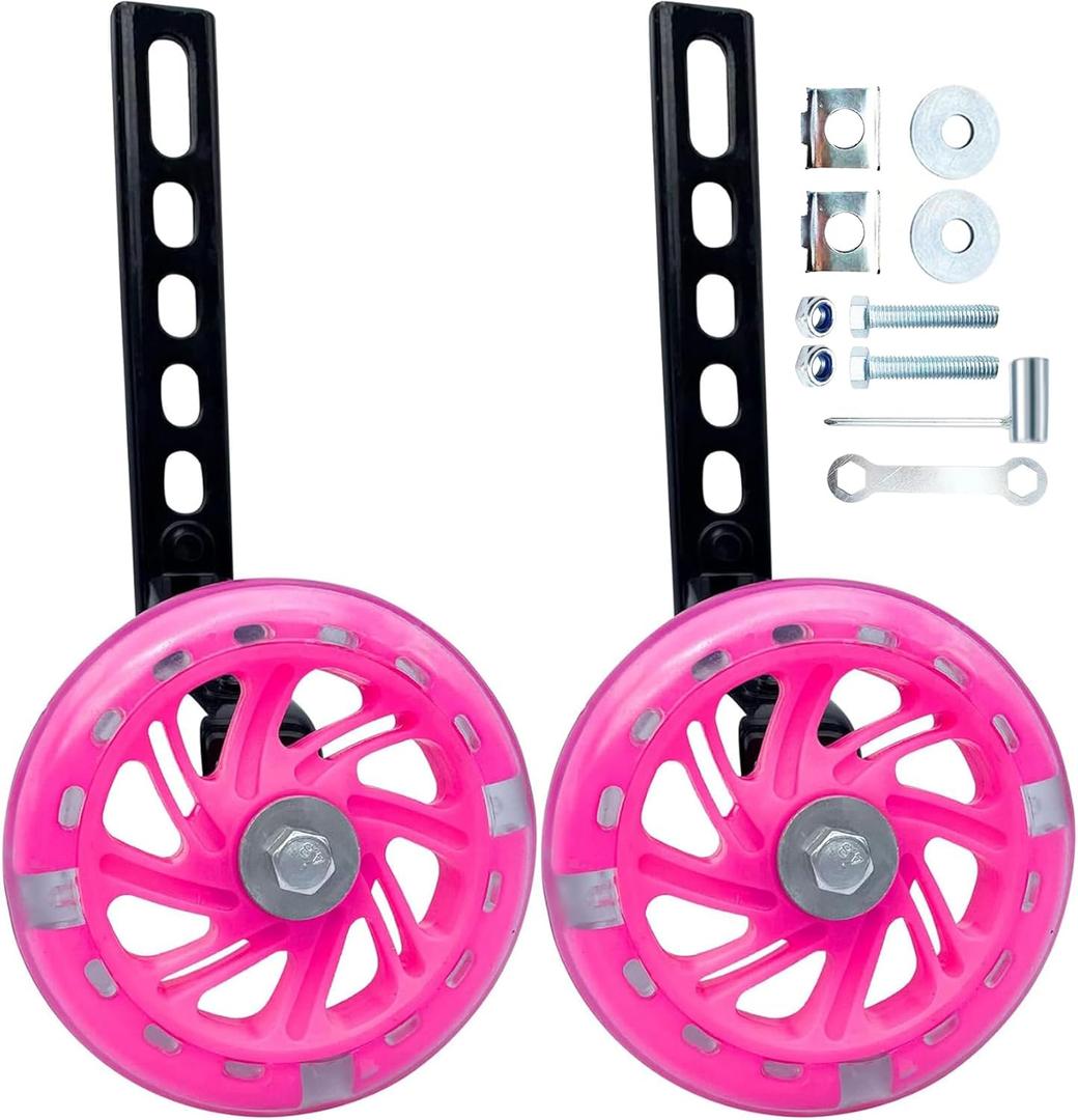Training Wheels for Bicycle, Flash Mute Wheel Compatible for Bikes of 12-20 Inch 1 Pair (Pink)