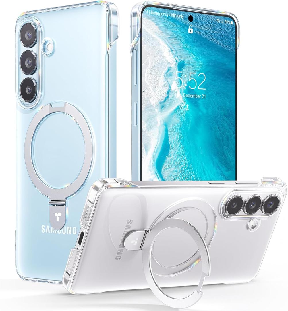 TORRAS Ostand Slim Magnetic Stand for Samsung Galaxy S26+ Plus Case 6.7" [Non-Yellowing] [Fit for MagSafe] [Open-Edge Design] Adjustable Kickstand Protective Case for Galaxy S26 Plus Case, Clear