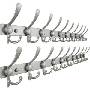 Dseap MaxStrong 2.0 Coat Rack Wall - 37 Long 10 Tri Hooks - Ultra Heavy-Duty Stainless Steel Wall Mount Coat Hanger, Hook Rail for Clothes Hats Jacket Towels Grey, Pack of 2 (Gray)