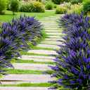 Geegoods Artificial Plants Flowers Outdoor 48 Bundles UV Resistant Faux Lavender Flowers with Monkey Grass for Garden Porch Window Patio Hanging Planter Decor