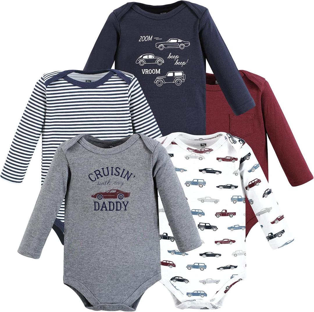 Hudson Baby baby-boys Cotton Long-sleeve Bodysuits 5-pack (3-6 Months, Cars)