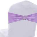MDS Pack of 100 Spandex Chair Sashes Bow Premium Stretch Chair Cover Band with Buckle Slider Universal fits Elastic Dining Chair Ties for Wedding Party Banquet Events Decoration - Lavender