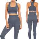 Workout Sets for Women 2 Piece High Waisted Seamless Leggings with Padded Stretchy Sports Bra Sets Gym Clothes (Large, Grey)