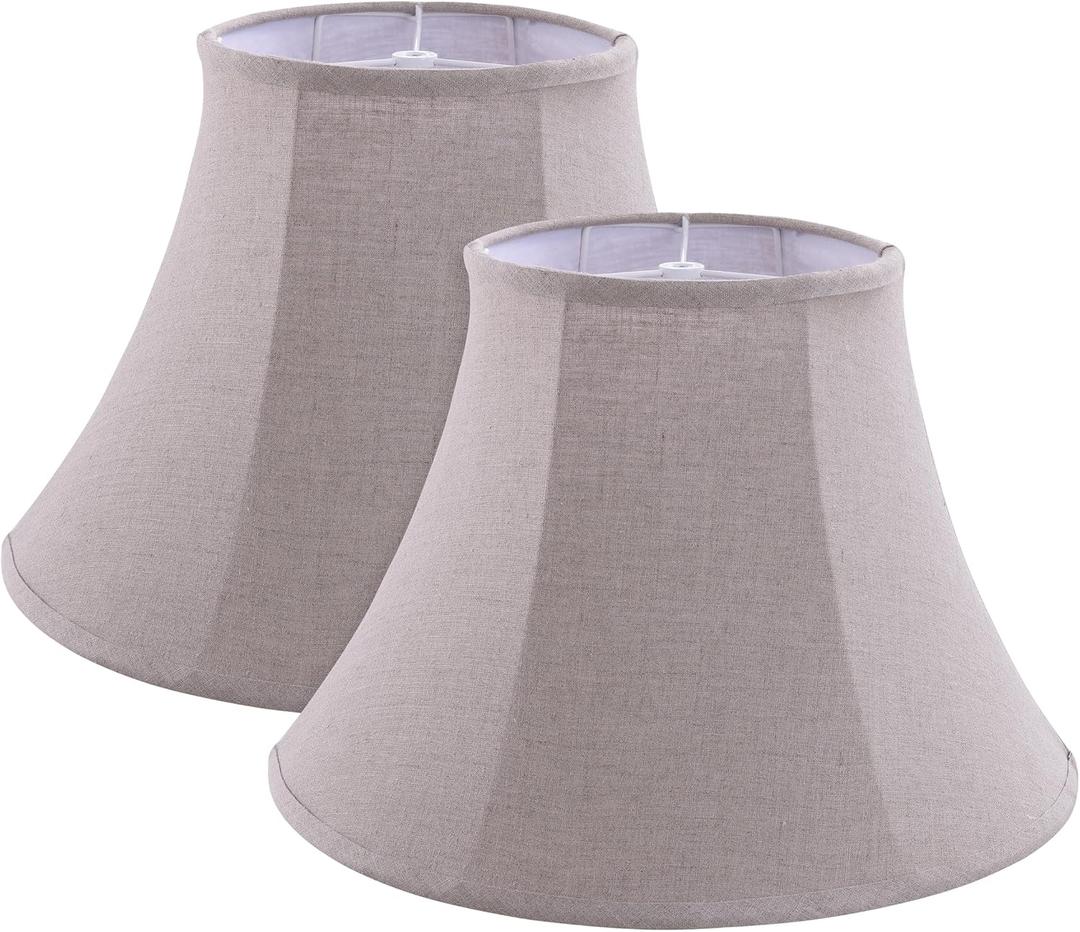 Aspen Creative 38029-2, Handsewn Bell Traditional Collapsible Spider Shade in Oatmeal Linen Fabric, 9" Top x 18" Bottom x 13" Slant, Set of 2