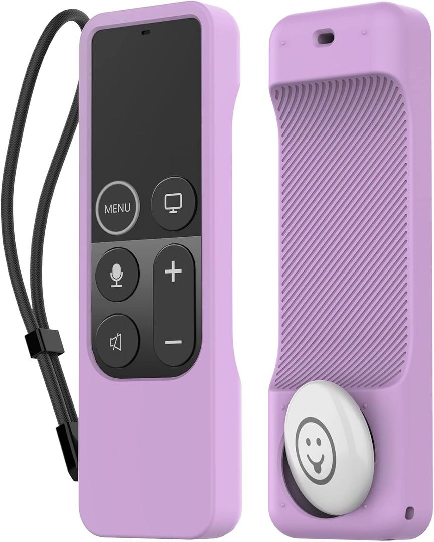 AhaStyle Protective Case for Apple TV Remote with AirTag Holder, Anti Slip Silicone Cover Compatible with 4K and HD [1st Generation] (Lavender)
