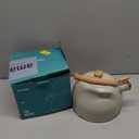 Tea Kettle, BELANKO 85 OZ / 2.5 Liter Whistling Tea Kettle Pots for Stove Top Food Grade Stainless Steel with Wood Pattern Folding Handle, Loud Whistle for Tea, Coffee, Milk - Milk White