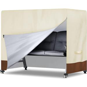 Outdoor Swing Cover, Swing Cover 3 Seater Waterproof, 87x49x 67 Inch,Porch Swing Cover for Outdoor Furniture,Durable Waterproof UV Resistant Weather Protector (Beige&Coffee)