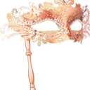 Hoshin Masquerade Mask with Stick, Mardi Gras Deecorations Venetian Masks for Womens (Rose Gold)