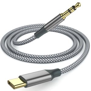 Aux to USB C Cable 6.5ft, Nylon Braided Hi-Fi Audio Cord for Car, Headphones, Speakers, Compatible with iPhone 15/16, Galaxy S23/S22/S21, Pixel, iPad Pro (Grey)