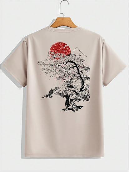 Men's Tracksuits Short Sleeve Floral Graphic Tees (XX-Large, Khaki Graphic)