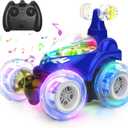 Kizeefun RC Stunt Car Invincible 360 Rolling Twister with Colorful Lights & Music, Rechargeable Remote Control Car for Boys and Girls (Blue)