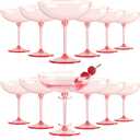 12 PCS Plastic Coupe Glasses 9 oz Pink Detachable Gold Rim Martini Glass Espresso Champagne Cocktail Cups Disposable Vintage Margarita Glassware for Birthday Baby Shower Wedding