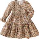 Verdusa Toddler Girl's Boho Floral Tiered Fall Dresses Vacation Puff Sleeve Ruffle Smock Dress, Size 6 Years
