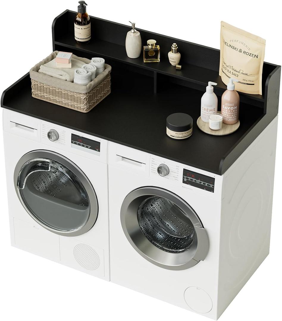 2-Tier Washer Dryer Countertop, 27.6" x 54" Laundry Countertop for Washer and Dryer, Laundry Room Organization and Storage, Black