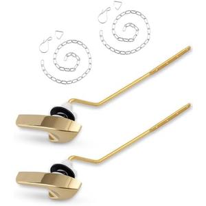iFealClear Polished Gold Universal Toilet Tank Flush Lever Handle, Brass Side/Angle Mount Toilet Handle Compatible with Kohler K-GP30324-CP, Stainless Steel Flapper Chain 2 Pack