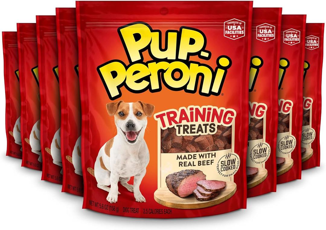Pup-Peroni Dog Training Treats Made With Real Beef, 8 Bags (5.6 Oz. Each) | Slow cooked 2.5+ hours for a tender texture & rich, meaty taste. 24% protein. No fillers. No Red 40. (EXP 11/12/26)