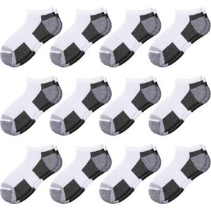 Comfoex 12 Pairs Boys Ankle Cushioned Socks Athletic Low Cut Sports Breathable Socks For Kids 7-10 Years Old