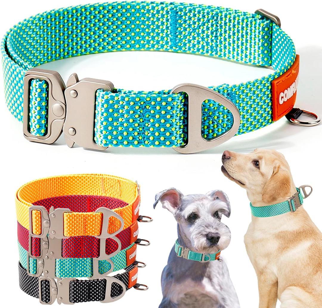 Heavy Duty Nylon Dog Collar with Metal Buckle | Quick Release Adjustable Dog Collar for Small Medium Large Dogs | Durable Outdoor Walking & Training Collars (Teal, 10"-16.5")