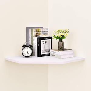 Large Floating Corner Wall Shelf with Cable Management, White MDF, Modern Home Decor, Book Display Storage
