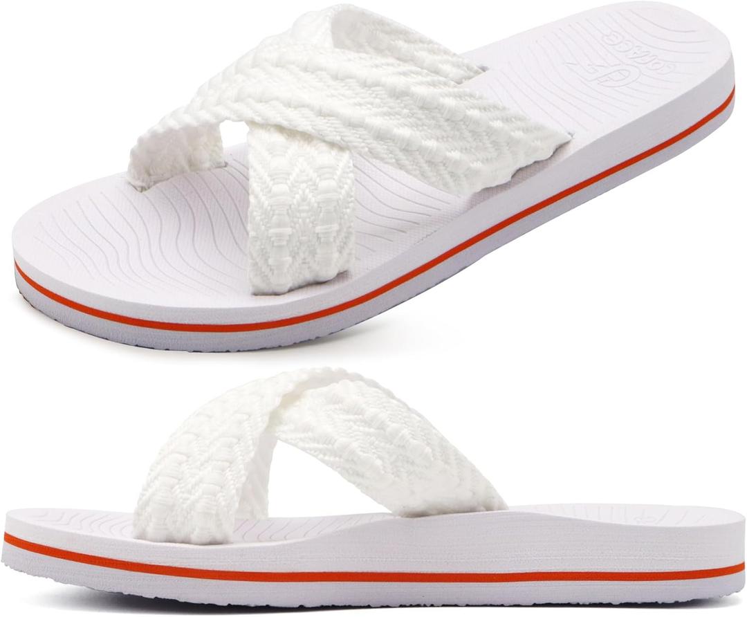 COFACE Womens Orthopedic Sandals Comfortable Orthotic Soft Cushion Recovery Plantar Fasciitis Walking Slip On Ladies Cloud Cross Slides for Woman Size 8.5 (White)