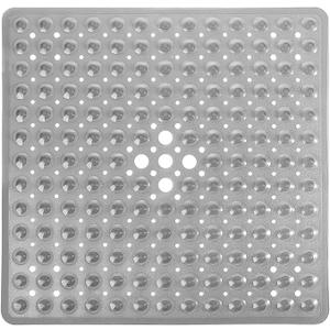 Yimobra Shower Mat 21X21 Inch Square, Non Slip Bathtub Mat with Large Suction Cups&Drain Holes, Soft Fast Dry Shower Stall Mats for Inside Shower, Machine Washable BPA-Free,Bath Essentials, Clear Gray