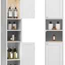 VASAGLE Tall Storage Cabinet with Lights, Slim Freestanding Cabinet with Adjustable Shelves, for Small Spaces, Bathroom, Living Room, Modern, 11.8 Inches Wide, Cloud White UBBC566W02V1, 11.8"D x 11.8"W x 66.9"H