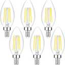 6-Pack Dimmable E12 LED Candelabra Bulbs 40Watt Equivalent, 5000K Daylight White, 450Lumens, 4W B11 Vintage Chandelier Light Bulbs, LED Filament Clear Glass Candle Lamp for Ceiling Fan Home Decor