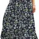Abaadlw Maxi Skirts for Women with Pockets Long Midi Length Casual Skirt for Beach Party Holiday (Small, Floral Black Green)
