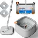 KZKR Spin Mop and Bucket Set with Self Separation Dirty and Clean Water System, Self Wringing 360 Rotating Square Mop Head for Home Floors Cleaning (1.0 Mop and Bucket Set (2 Pads))