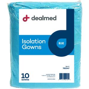 Dealmed Blue Isolation Gown  Disposable Medical Gowns, Latex-Free, Perfect for Hospitals, Medical Facilities, and Physicians Offices (Pack of 10) (Pack of 10)