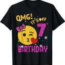 OMG It's My 7th Birthday Girl Cute 7 Yrs Old Birthday Party T-Shirt (Black, S)