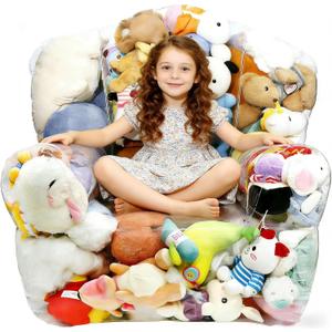 Clear Stuffed Animal Bean Bag Chair Cover for Kids, Waterproof Large Stuffable Beanbag Chair Cover, Creative PVC Plush Toys Storage, for Children Rooms Soft Stuff Animal(Medium Square), Large Size