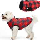 SCENEREAL Dog Winter Coat - Warm Jacket with Built-in Harness for Small to Medium Dogs, Waterproof, Fleece Puffer Vest, Windproof, Snow Clothes (M(Chest 16.5")-Regular, #2 Red Plaid-Gloss)