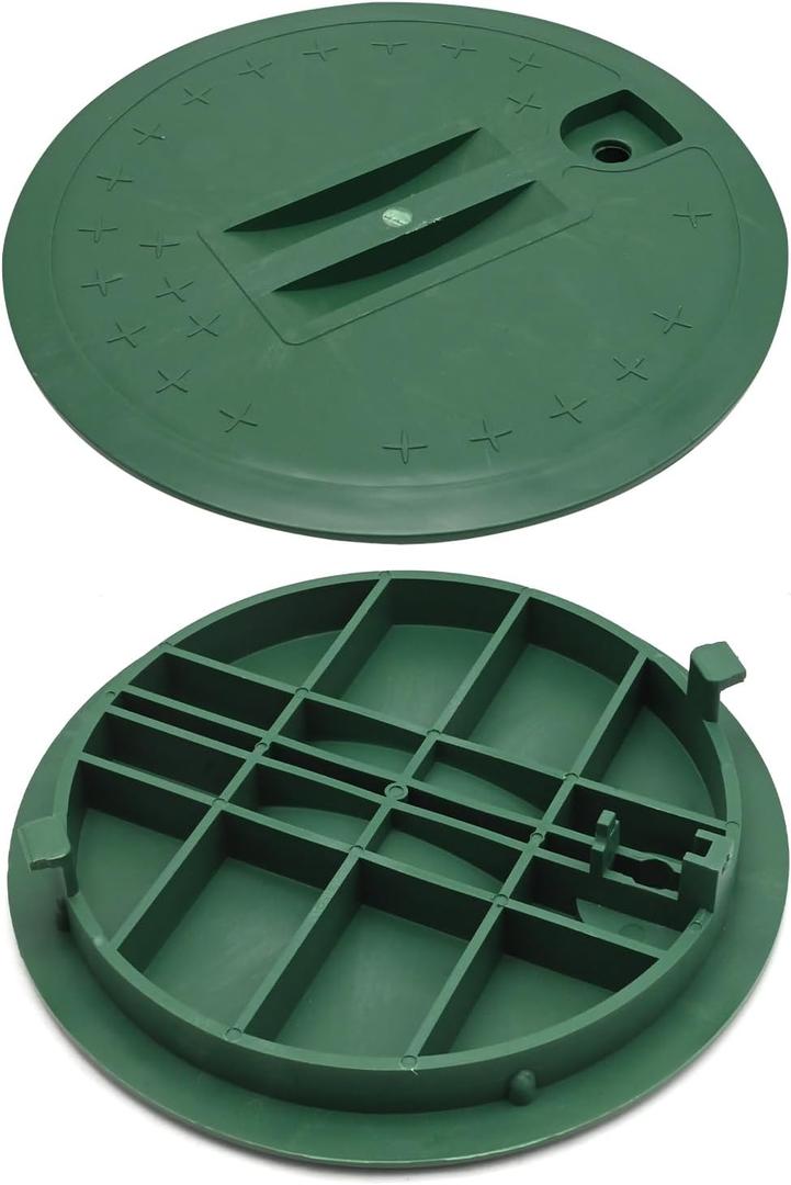 2 Pcs Green Round Valve Box Cover, ID 8.8" OD 10"Garden Lawn Irrigation Box Lid, Green Sprinkler Cover for Inlet/Air/Water Meter/Drain Valve