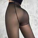 CHICME Womens Thick Fleece Lined Transparent Tights High Waist Elasticity Thermal Pantyhose Faux Sheer Warm Leggings