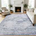 Washable Rugs 8x10 Area Rugs for Living Room, Large Modern Neutral Rugs for Bedroom, Soft Vintage Dining Room Rug, Low Pile Non Slip, Boho Print Carpet for Nursery Playroom Home Office-Blue 8'x10'