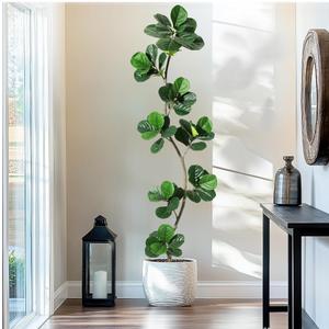 GarveeHome Artificial Fiddle Leaf Fig Tree - 7 ft Fake Plant with Black Nursery Planter, Large Floor Plants for Home or Office Decor - Artificial Plants Indoor Outdoor, Housewarming Gift