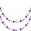 Boao 2 Pieces Wool Felt Ball Garland Colorful Pom Pom Garland Handmade 6.5 Feet Long 24 Balls Felt Banner for Wall Christmas Tree Decoration (Purple, White)