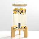 VOVUVK 1 Gallon Glass Drink Dispenser For Parties, Beverage Dispenser With Bamboo Wood Stand And Stainless Steel Spigot, Countertop Water Dispenser, Lemonade Dispenser For Wedding, Picnic (1PACK)