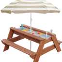 Kids 3-in-1 Sand & Water Activity Table, Wood Outdoor Convertible Picnic Table, 2 Play Boxes, Removable Top with Faucet, Picnic for Outdoor (Brown/Brown), 28" x 19.7" x 23.2"