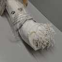 PHI VILLA 7ft Beach Umbrella with Fringe & Sand Anchor, Outdoor Patio Heavy Duty Windproof Portable Tassel Umbrellas for Sand with Push Button Tilt & Carrying Bag, UPF 50+, White(No Base)