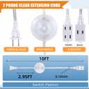 2 Pack Clear Extension Cord with Foot Switch 3 Outlet 10FT Invisible Extension Cord 2 Prong Power Cable Male to Female, for Christmas Tree Lighting Holiday Lighting, UL-Certified, 13A/125V, 2 x 16 AWG