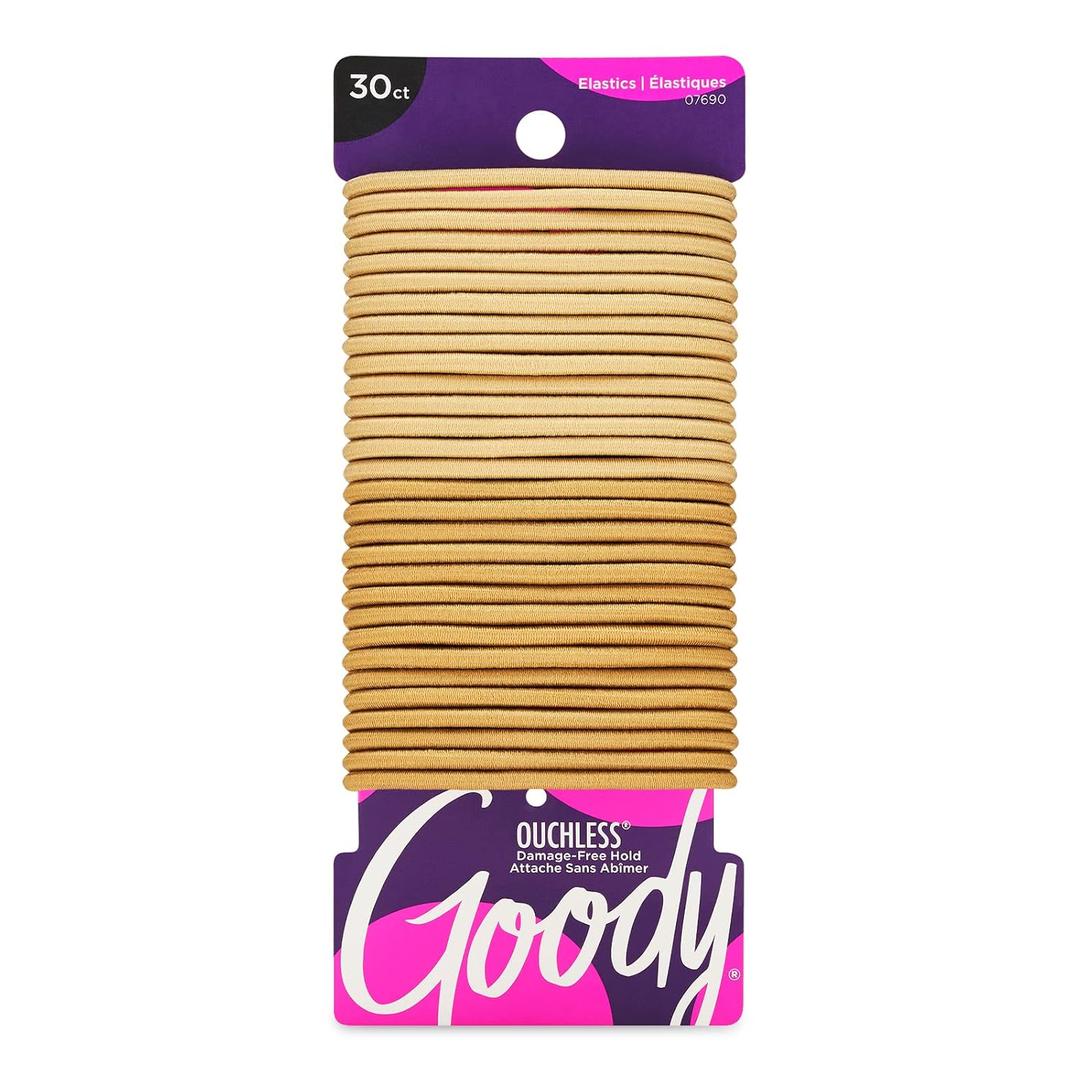 6 x Goody Ouchless Hair Elastics No Pull, No Breakage, Tangle-Free Hold for Thick, Curly, Coily & Textured Hair 30 Count, Blonde, Long-Lasting Ponytail Holders for Women & Men