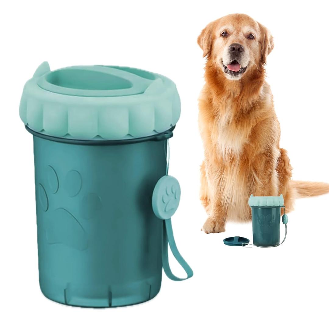 Dog Paw Cleaner Cup - Plastic Paw Cleaner for Dogs w/Silicone Lid, Soft TPR Bristles & Removable Brush - Ideal Dog Paw Washer for Outdoor & Indoor Use - Easy-to-Use Paw Scrubber for Dogs, Teal