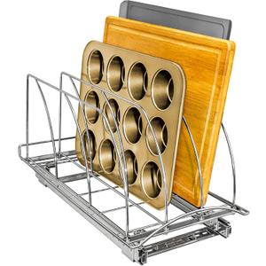 LYNK PROFESSIONAL Pull Out Cutting Board, Cookie Sheet, and Baking Pan Organizer Rack - Lifetime Ltd, Slide Out Kitchen Cabinet Storage Organizers 10 x 21 Deep - Pullout Shelf, Chrome (10w x 21d x 9.6h -inch)