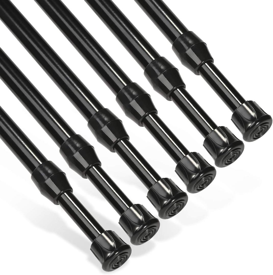 6Pcs Tension Rod, Goowin Tension Rods for Windows 28 to 48 inch, No Drilling Rustproof Spring Adjustable Tension Curtain Rod for Doors, Windows, Wardrobe Bars, Drying Support Rods, Black (28-48 inch)