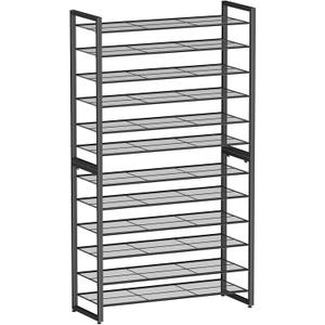 Simple Trending Shoe Rack Holds 60 Pairs, 12 Tier Shoe Organizer, Heavy Duty Large Metal Stackable Shoe Storage for Closet, Black